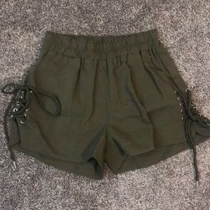 Brand new army green tie shorts